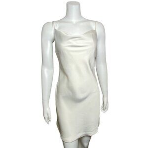 Urban Outfitters Cowl Neck Satin Mini Dress Womens Size M Spaghetti Straps Ivory